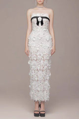 Strapless Flower Embroidery Maxi Dress In White