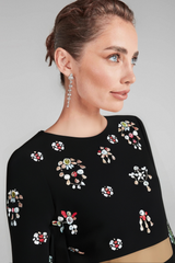 BLACK RHINESTONE EMBELLISHED SKIRT SET