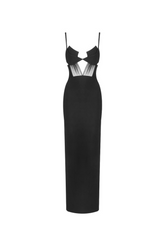 back slit knitted bandage maxi dress in black
