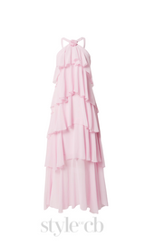 layer-embellished Neckholder maxi dress in pink