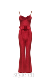 Kalene Diamante Chain Velvet Jumpsuit