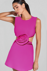 SLEEVELESS CUTOUT FLOWER MINI DRESS