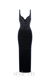 Crystal Velvet Singlet maxi dress in midnight black