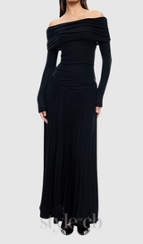 sara bodycon strapless long sleeve maxi dress in black