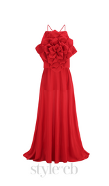 winifred 3d flower strap maxi dress in red