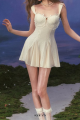 atalanta embellished flared mini dress in cream-white