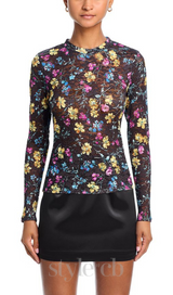Floral Puckered Lace Top in black multi
