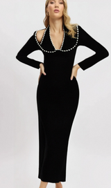 ALISON BLACK CRYSTAL-EMBELLISHED VELVET MAXI DRESS