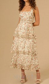floral midi dress in ivory-rust