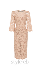 Acotas Lace Crystal-embellished Midi Dress in Nude