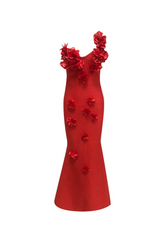 candice one-shoulder flower bodycon maxi dress in red