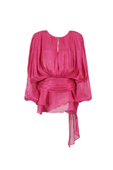 hermosa Balloon Sleeve Ruch Ruffle Mini Dress In Rose Red
