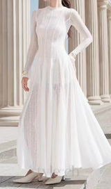 white crochet lace maxi dress with sleeves