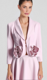 CAROL PINK 3D FLORAL BLAZER & HIGH WAIST MIDI SKIRT SET