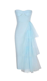 MESH STITCHED DRESS IN LIGHT BLUE