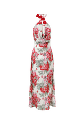 multicolor Floral halterneck high collar maxi dress