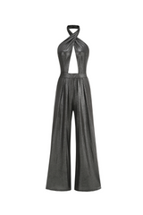 mirabelle halter jumpsuit in black silver