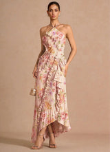 marcia Bouquet Floral ruffle trim pleated Maxi Dress