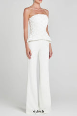 georgia 3d flower top pants set in white