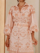 rita Printed Button Down Shirt mini Dress with Belt