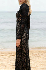 wendy square neck lace maxi dress in black