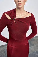 Eleanor Sheath Asymmetric Neck Taffeta Midi Dress in red