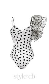 ONE-SHOULDER RUFFLES POLKA DOTS SWIMWEAR