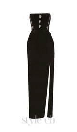 STRAPLESS CRYSTAL DETAIL MAXI DRESS BLACK