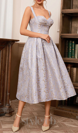 BUSTIER A LINE MIDI DRESS IN PURPLE