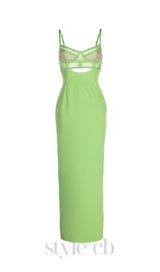 GREEN BEADING BANDAGE MIDI DRESS