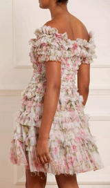 FLORAL OFF-SHOULDER MINI DRESS IN NYLON