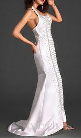 HALTER SATIN PEARL MERMAID DRESS