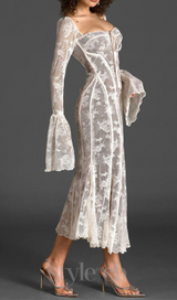 BELL SLEEVE LACE MIDI DRESS