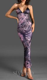 SPAGHETTI LEOPARD PRINT BACKLESS DRESS IN PURPLE