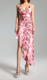 FLORAL RUFFLED SKEW DRESS