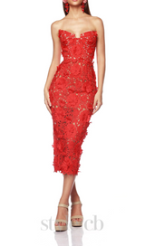 OFF-SHOULDER FLORAL CUT OUT MIDI DRESS