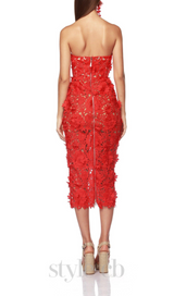 OFF-SHOULDER FLORAL CUT OUT MIDI DRESS