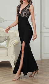 SPLIT THIGH LACE BODICE DRESS