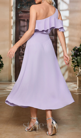 ONE SHOULDER RUFFLE TRIM DRESS IN PURPLE