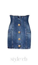 DENIM TULIP MINI DRESS WITH BUTTONS IN NAVY