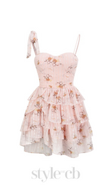 ONE-SHOULDER PRINTED RUFFLE TRIM MINI DRESS IN PINK