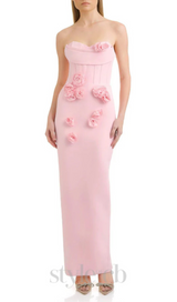 OFF-SHOULDER FLOWER MAXI DRESS IN BLUSH