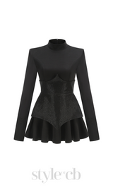 SPLICE SEQUIN MINI DRESS IN BLACK