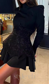 SPLICE SEQUIN MINI DRESS IN BLACK