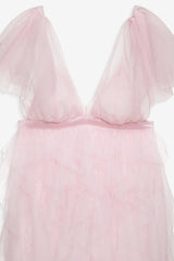 ruffle tulle atop floral lace mini dress in pink