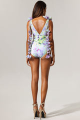 Loyisa Halter V-Neck Floral Printed Tassel Swimwear And Skirt Two-Piece Set