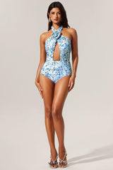 Tulip Floral Printed High Slit Swimwear And Skirt Two-Piece Set