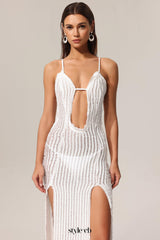 Xlyia Halter Hollow Out High Slit Maxi Dress