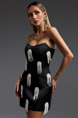 Flor Sleeveless Diamond Tassels Mini Dress in black