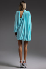 susanna Long Sleeve Fold Splice Mini Dress in blue